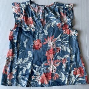 Tommy Bahama Women's Tropical Floral Blouse - Blue and Coral Sleeveless